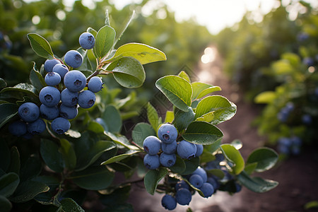 新鲜成熟蓝莓蓝莓田成熟的果实背景