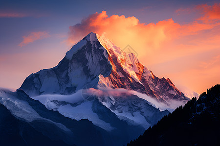 高山悬崖雪山与绚丽的天空背景