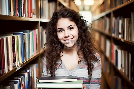 图书馆的大学女孩图片