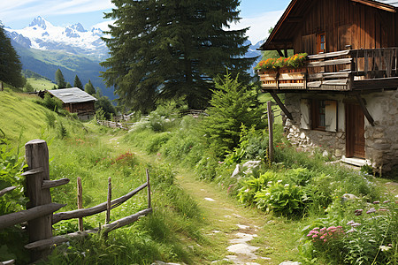 山间小屋风景图片