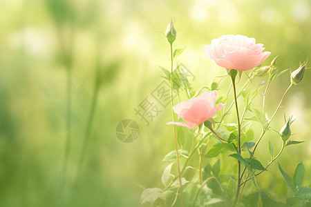 草地上的粉红花朵图片