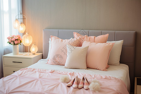 粉色温馨的床图片