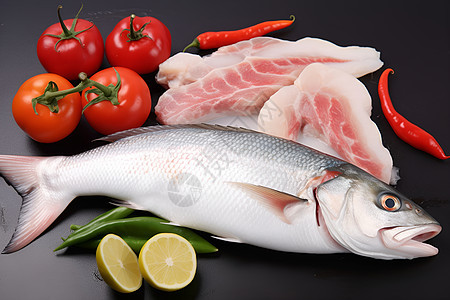 新鲜的鲈鱼蔬菜图片