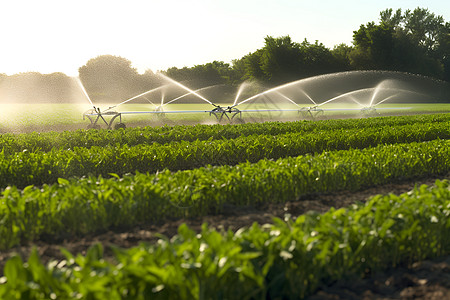 现代农业自动化灌溉的农场田野背景