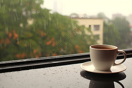 窗台上的咖啡背景图片