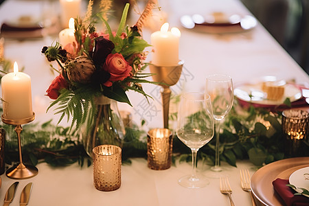 浪漫的婚宴餐桌布置图片