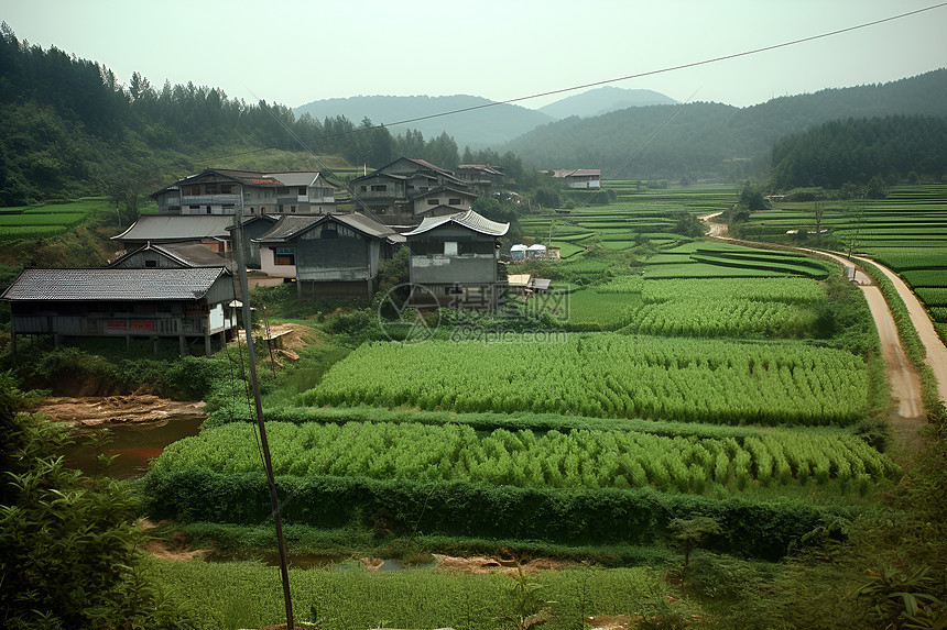 航拍的田地和房屋图片