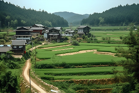 航拍的乡村和田野图片