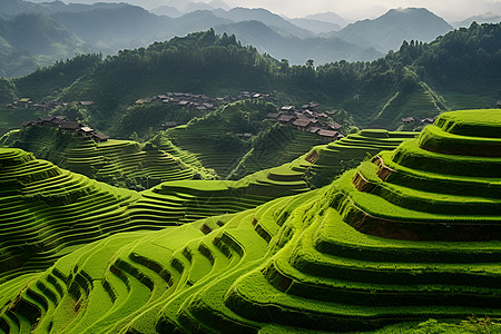 龙脊梯田农业种植的梯田背景