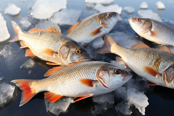冬季冰钓的淡水鱼图片