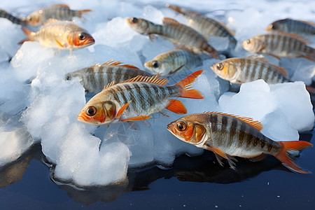 冰面上的淡水鱼背景图片