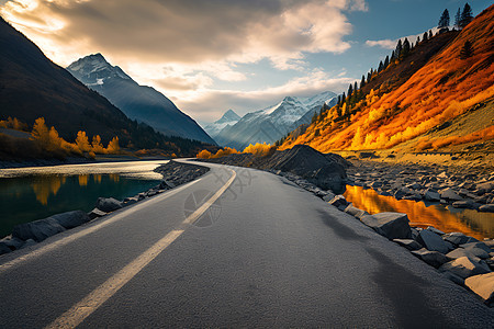 山脉中的交通公路图片