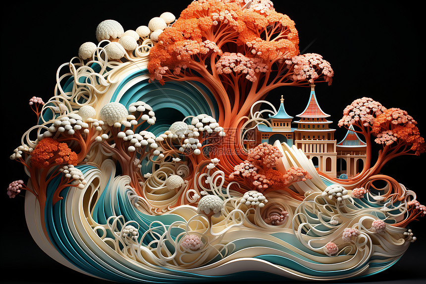 抽象概念的黏土陶艺模型图片