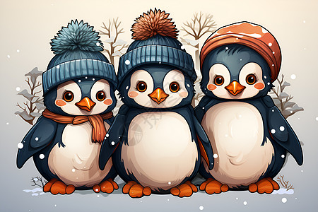 冬日聚会的小企鹅图片