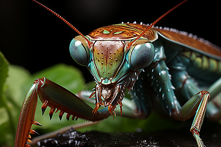 树叶上的螳螂背景图片