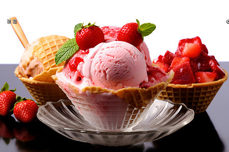 草莓的美食冰淇淋图片