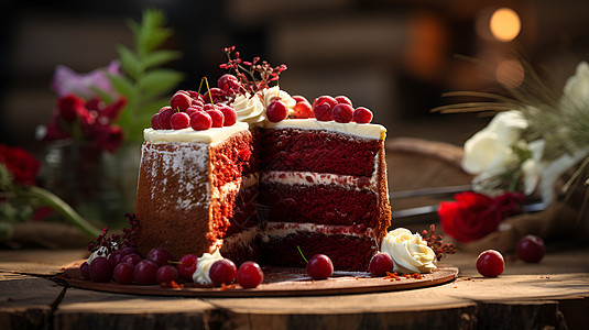 美味诱人的红丝绒蛋糕图片