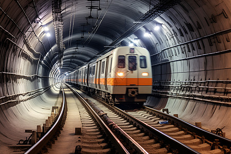 列车轨道地铁隧道上的交通列车背景