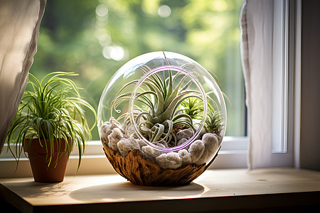 玻璃杯里的植物摆件背景图片