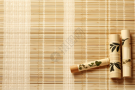 古朴复古的竹卷垫高清图片