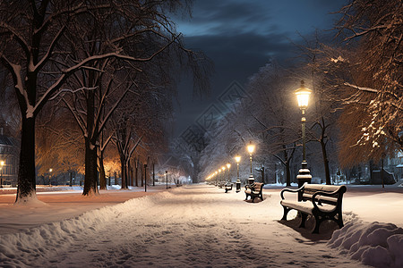 冬季雪景中的城市公园背景图片