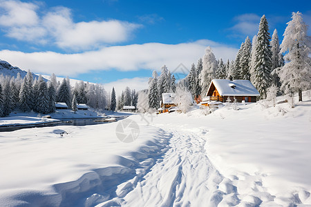 冬季白雪覆盖的丛林景观图片