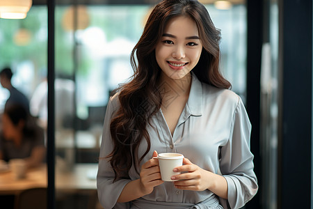 魅力女自信微笑的亚洲女商务人士背景