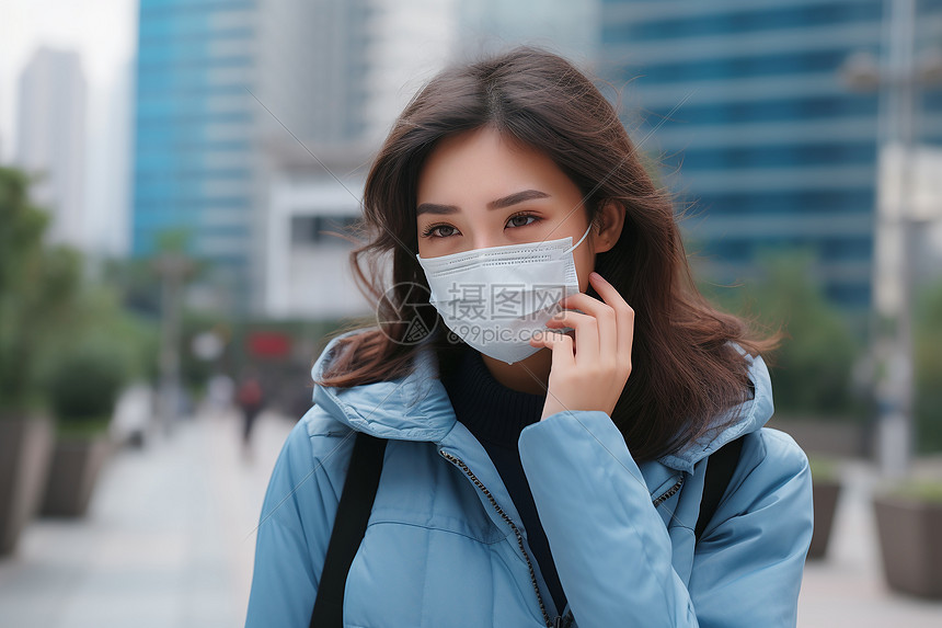 戴口罩的年轻女子图片