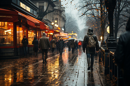 雨中行走的行人图片