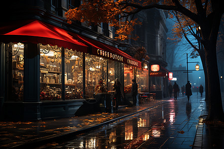夜幕下的城市商业街图片
