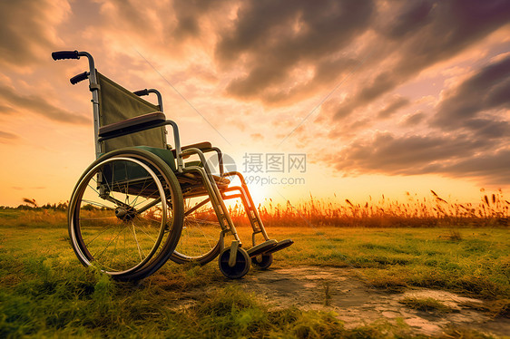 夕阳下的轮椅图片