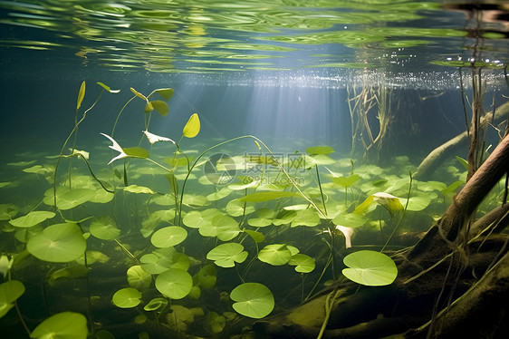 水下的绿叶图片