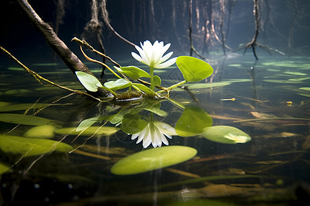 湖心漂浮的白花图片