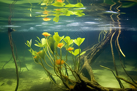 水生睡莲花水下的植物背景