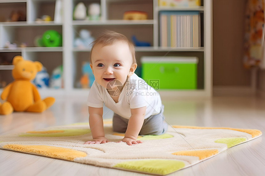 宝宝在地毯上爬行图片