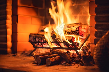 壁炉中燃烧木柴背景图片