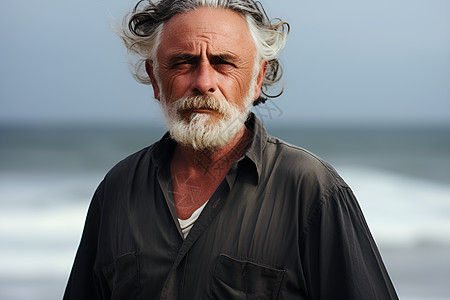 海滩上的老人图片