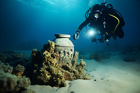 海底探险的潜水员图片