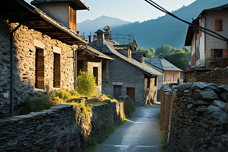 山中小村的街道图片