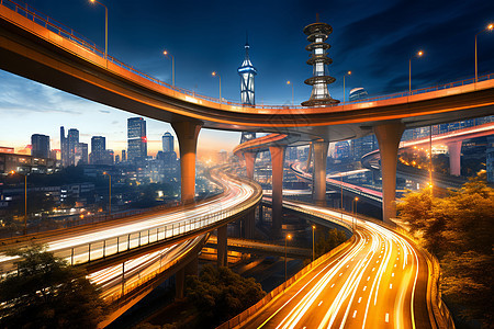 夜幕下的城市高速背景图片