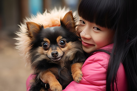 女孩抱着小狗图片
