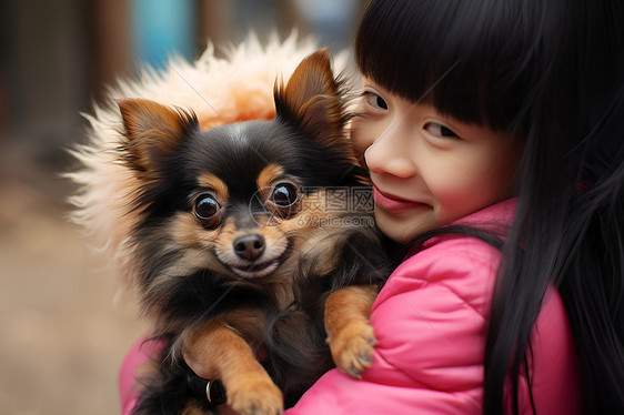 女孩抱着小狗图片