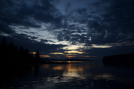 湖畔夜色湖光水色夜幕降临背景