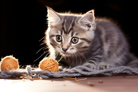 小猫咪玩毛线球图片