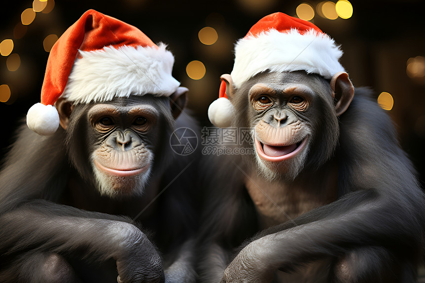 戴着圣诞帽的猩猩图片