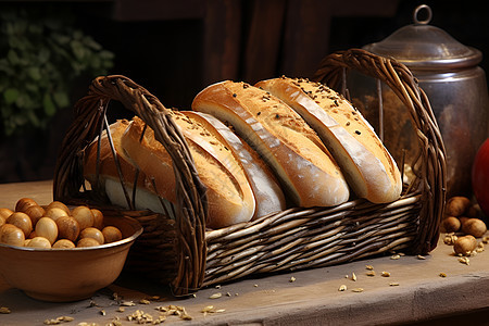美味的各种面包背景图片