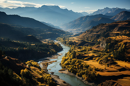 秋季美丽风景山水秋意背景