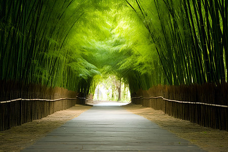 竹林中的绿色隧道图片