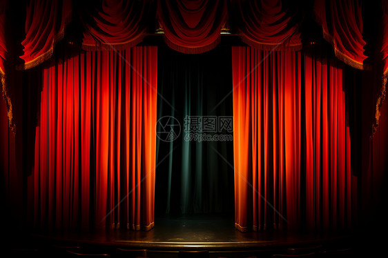 红幕下的灯光和舞台图片