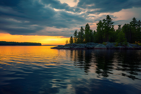 日落下的湖泊图片
